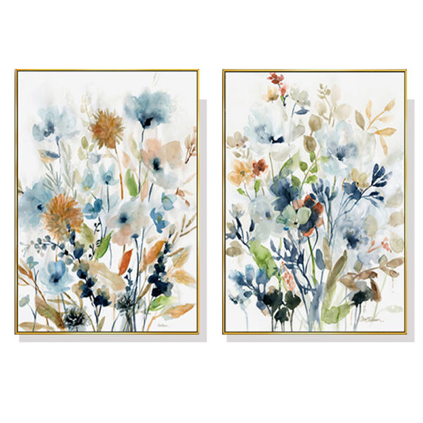 Wall Art 40cmx60cm Colourful Floras Watercolour  2 Sets Gold Frame Canvas