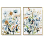 Wall Art 50cmx70cm Colourful Floras Watercolour  2 Sets Gold Frame Canvas