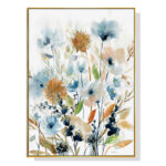 Wall Art 50cmx70cm Colourful Floras Watercolour  I Gold Frame Canvas