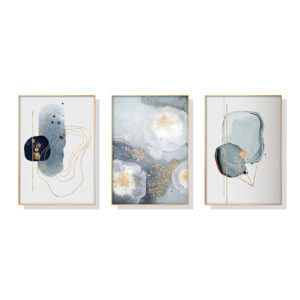 Wall Art 50cmx70cm Marbled Light Grey 3 Sets Gold Frame Canvas