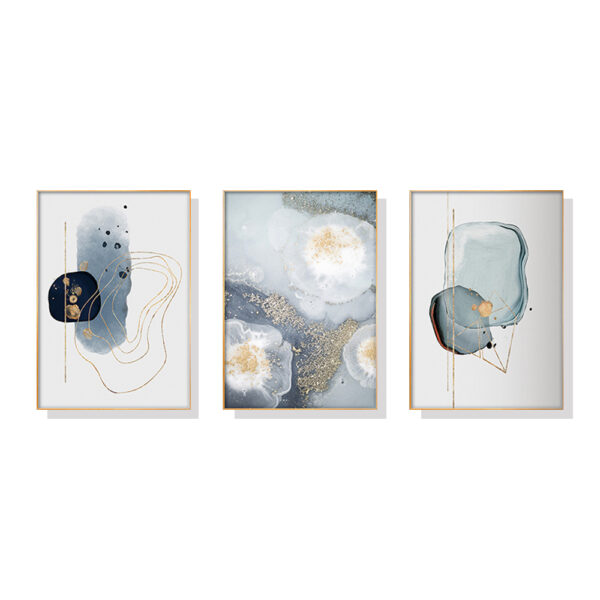 Wall Art 50cmx70cm Marbled Light Grey 3 Sets Gold Frame Canvas