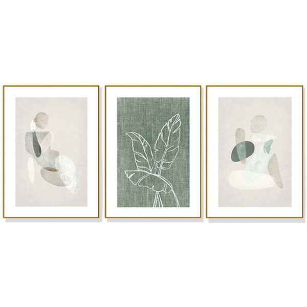 Wall Art 50cmx70cm Abstract body and leaves 3 Sets Gold Frame Canvas