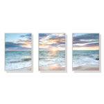 Wall Art 40cmx60cm Sunrise by the ocean 3 Sets White Frame Canvas