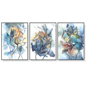 Wall Art 40cmx60cm Watercolor  Abstract Flower 3 Sets Black Frame Canvas