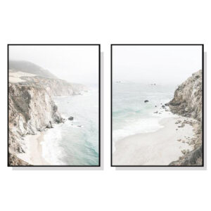 50cmx70cm Mountain Beach 2 Sets Black Frame Canvas Wall Art