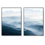 Wall Art 50cmx70cm Blue mountains 2 Sets Black  Frame Canvas