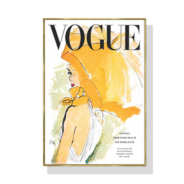 Wall Art 70cmx100cm Vogue Girl Gold Frame Canvas