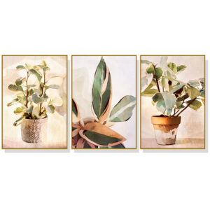 Wall Art 60cmx90cm Botanical Leaves Watercolor  3 Sets Gold Frame Canvas