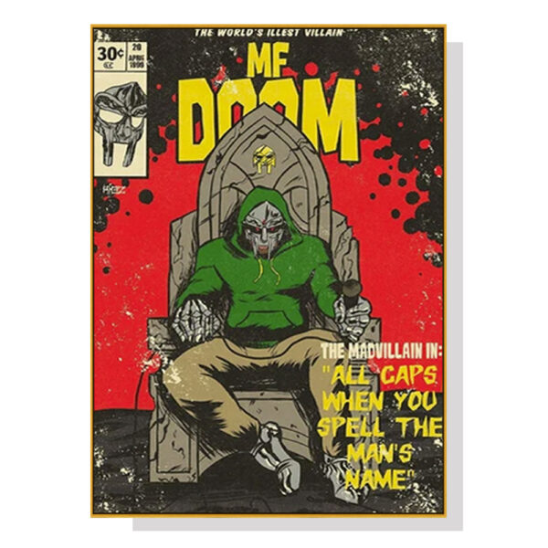 Wall Art 50cmx70cm MF DOOM Music Gold Frame Canvas