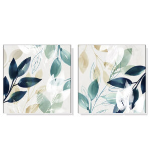 Wall Art 50cmx50cm Watercolour  leaves 2 Sets White Frame Canvas