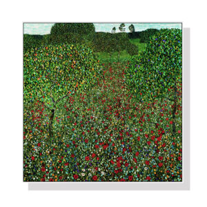 Wall Art 50cmx50cm Field of Poppies by Gustav Klimt White Frame Canvas