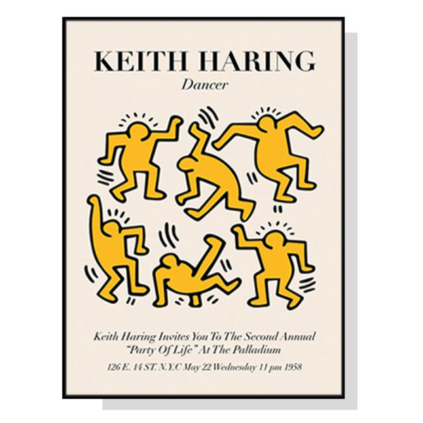 Wall Art 60cmx90cm Keith Haring Dancer Yellow Black Frame Canvas