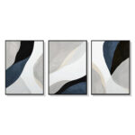 Wall Art 40cmx60cm Abstract Navy Blue 3 Sets Black Frame Canvas