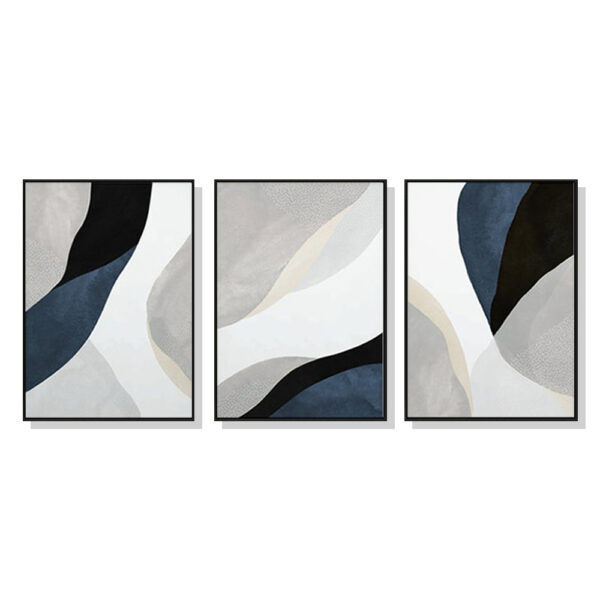 Wall Art 60cmx90cm Abstract Navy Blue 3 Sets Black Frame Canvas