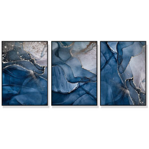 Wall Art 40cmx60cm Blue Gold Marble 3 Sets Black Frame Canvas