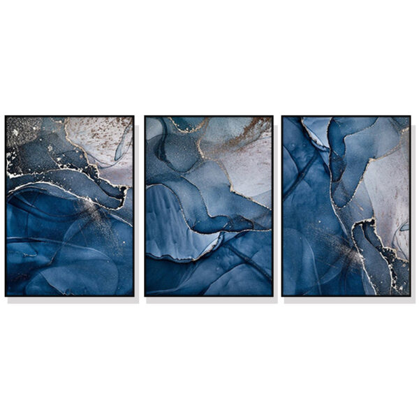 Wall Art 40cmx60cm Blue Gold Marble 3 Sets Black Frame Canvas