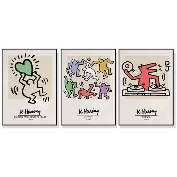 Wall Art 40cmx60cm Keith Haring Pop Art 3 Sets Black Frame Canvas