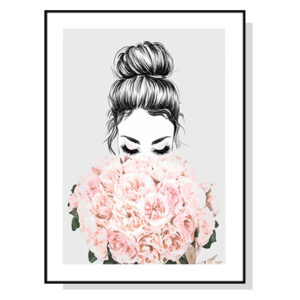 Wall Art 60cmx90cm Roses Girl Black Frame Canvas