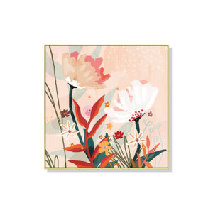 Wall Art 70cmx70cm Native Floral Gold Frame Canvas