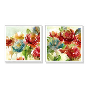 Wall Art 60cmx60cm Rosewater Garden By Carol Robinson 2 Sets White Frame Canvas