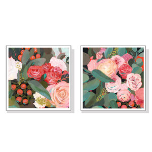 Wall Art 50cmx50cm Eucalyptus Bouquet 2 Sets White Frame Canvas