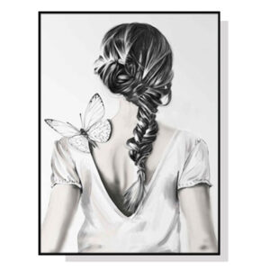 Wall Art 60cmx90cm Woman Back With Butterfly Black Frame Canvas