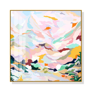 Wall Art 50cmx50cm Abstract Pink Mountain Hand Painted  Gold Frame Canvas