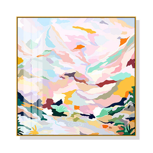 Wall Art 80cmx80cm Abstract Pink Mountain Hand Painted  Gold Frame Canvas