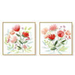 Wall Art 70cmx70cmFlorals 2 Sets Gold Frame Canvas