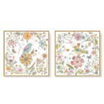 Wall Art 50cmx50cm Floral birds 2 Sets Gold Frame Canvas