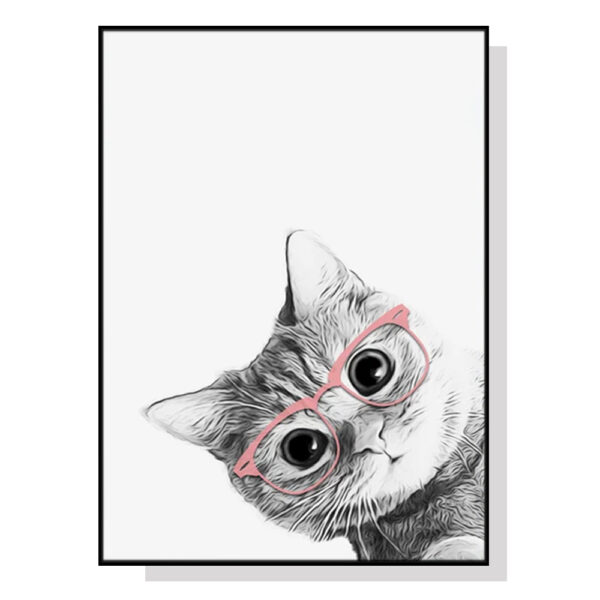 Wall Art 70cmx100cm Cat With Glasses Black Frame Canvas