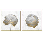 Wall Art 60cmx60cm Gold And White  On White 2 Sets Gold Frame Canvas