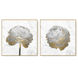 Wall Art 60cmx60cm Gold And White  On White 2 Sets Gold Frame Canvas