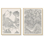 Wall Art 50cmx70cm Line Art Mountain 2 Sets Gold Frame Canvas