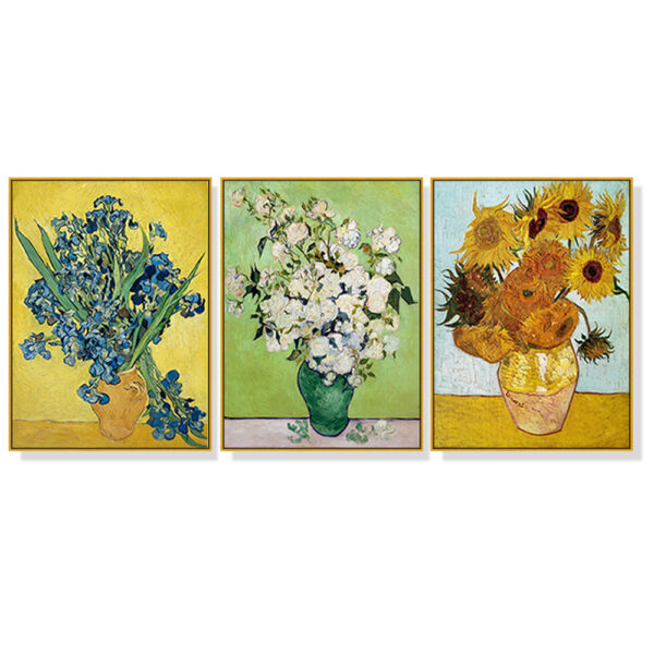 Wall Art 80cmx120cm Van Gogh sunflowers Roses 3 Sets Gold Frame Canvas