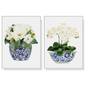 Wall Art 100cmx150cm Elegant Flower 2 Sets White Frame Canvas