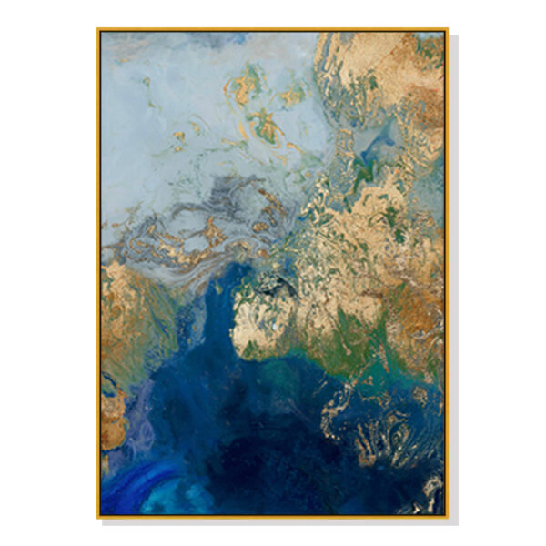 Wall Art 70cmx100cm Marbled Blue Gold Artwork Gold Frame Canvas