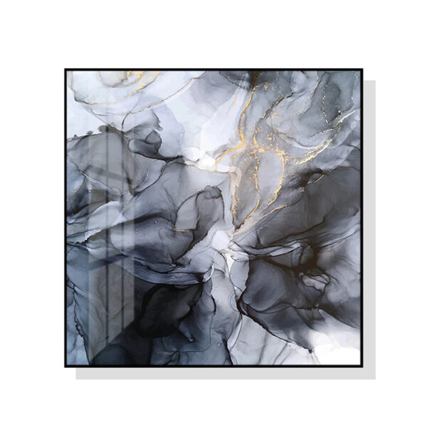 Wall Art 70cmx70cm Marbled Black Grey Black Frame Canvas