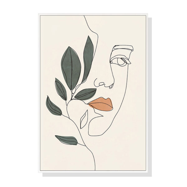 Wall Art 60cmx90cm Line Art Girl Face White Frame Canvas