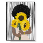 Wall Art 50cmx70cm African Woman Sunflower Black Frame Canvas