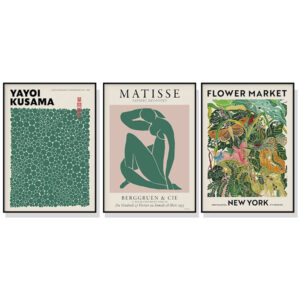 Wall Art 80cmx120cm Flower Market  Matisse Print  Yayoi Kusama 3 Sets Black Frame Canvas