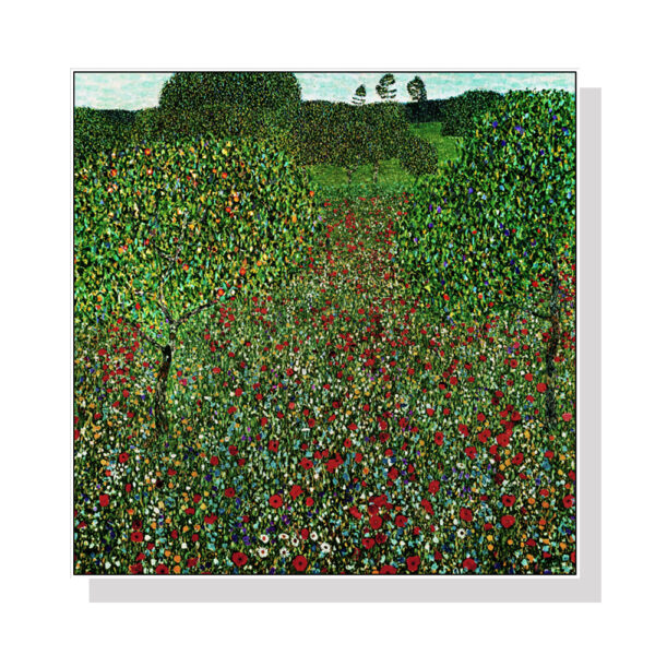 Wall Art 90cmx90cm Field of Poppies by Gustav Klimt White Frame Canvas