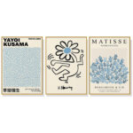 Wall Art 40cmx60cm Blue Matisse Yayoi Kusama  Keith Haring Mix Art 3 Sets Gold Frame Canvas