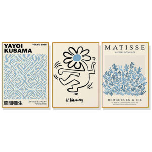 Wall Art 40cmx60cm Blue Matisse Yayoi Kusama  Keith Haring Mix Art 3 Sets Gold Frame Canvas