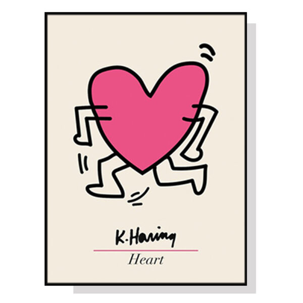 Wall Art 80cmx120cm Keith Haring Love Pop Art Black Frame Canvas