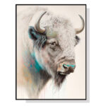 Wall Art 70cmx100cm Great White Buffalo Black Frame Canvas