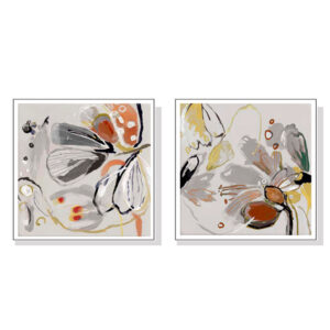 Wall Art 60cmx60cm Blooming Spring Floral 2 Sets White Frame Canvas