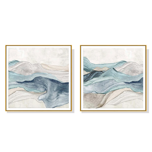 Wall Art 50cmx50cm Blue Mountain 2 Sets Gold Frame Canvas