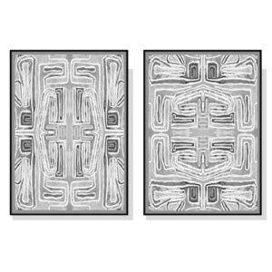 Wall Art 50cmx70cm Black White Pattern 2 Sets Black Frame Canvas