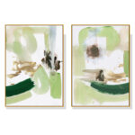 Wall Art 100cmx150cm Abstract Green Mint 2 Sets Gold Frame Canvas